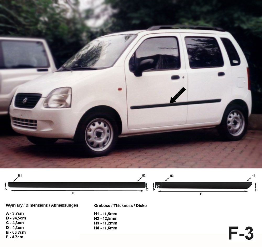 Seitenschutzleisten schwarz für Suzuki Wagon R+ Minivan Baujahre 05.2000-2006 F3