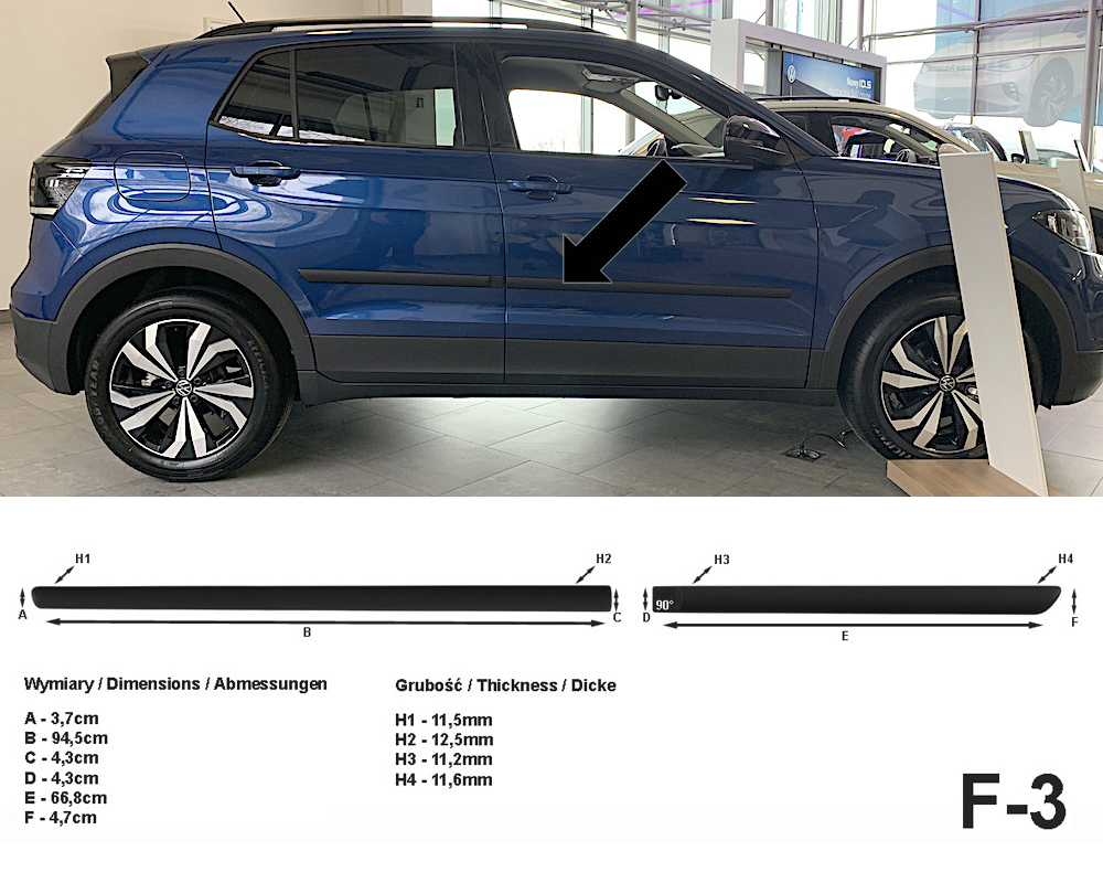Seitenschutzleisten schwarz für VW T-Cross SUV Typ C1 ab Baujahr 04.2019- F3