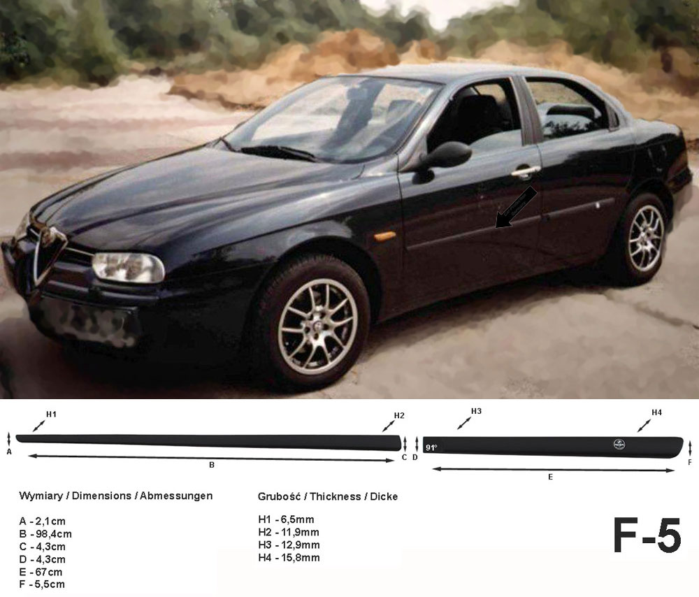 Seitenschutzleisten schwarz für Alfa Romeo 156 Limousine 4-Türer 09.97-09.05 F5