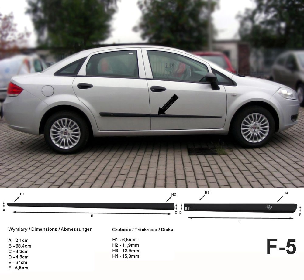 Seitenschutzleisten schwarz für Fiat Linea Limousine Baujahre 06.2007-2011 F5
