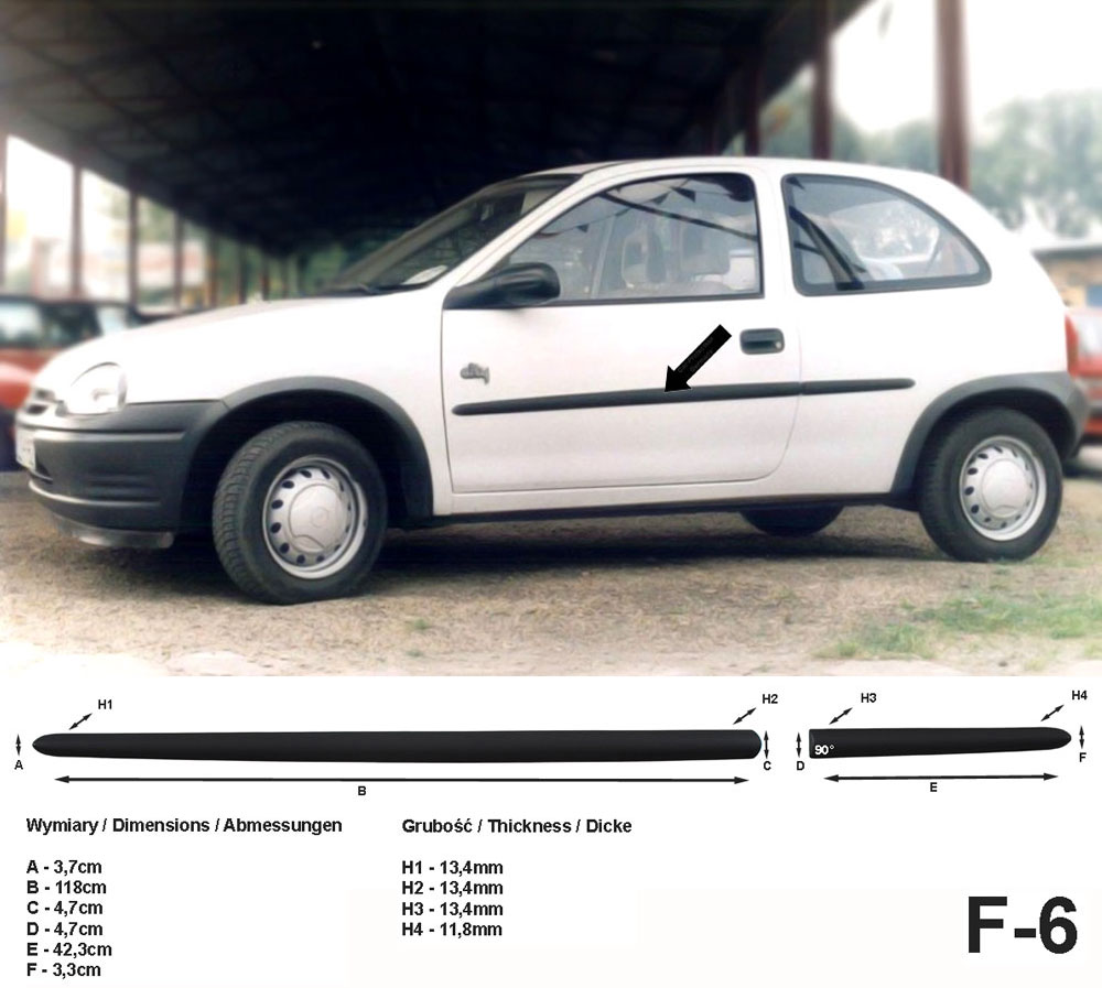 Seitenschutzleisten schwarz für Opel Corsa B Schrägheck 3-Türer 3.1993-9.2000 F6