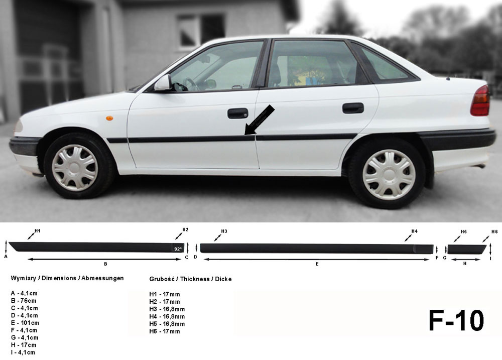 Seitenschutzleisten schwarz für Opel Astra Classic HB, Sedan & Kombi 1991-05 F10