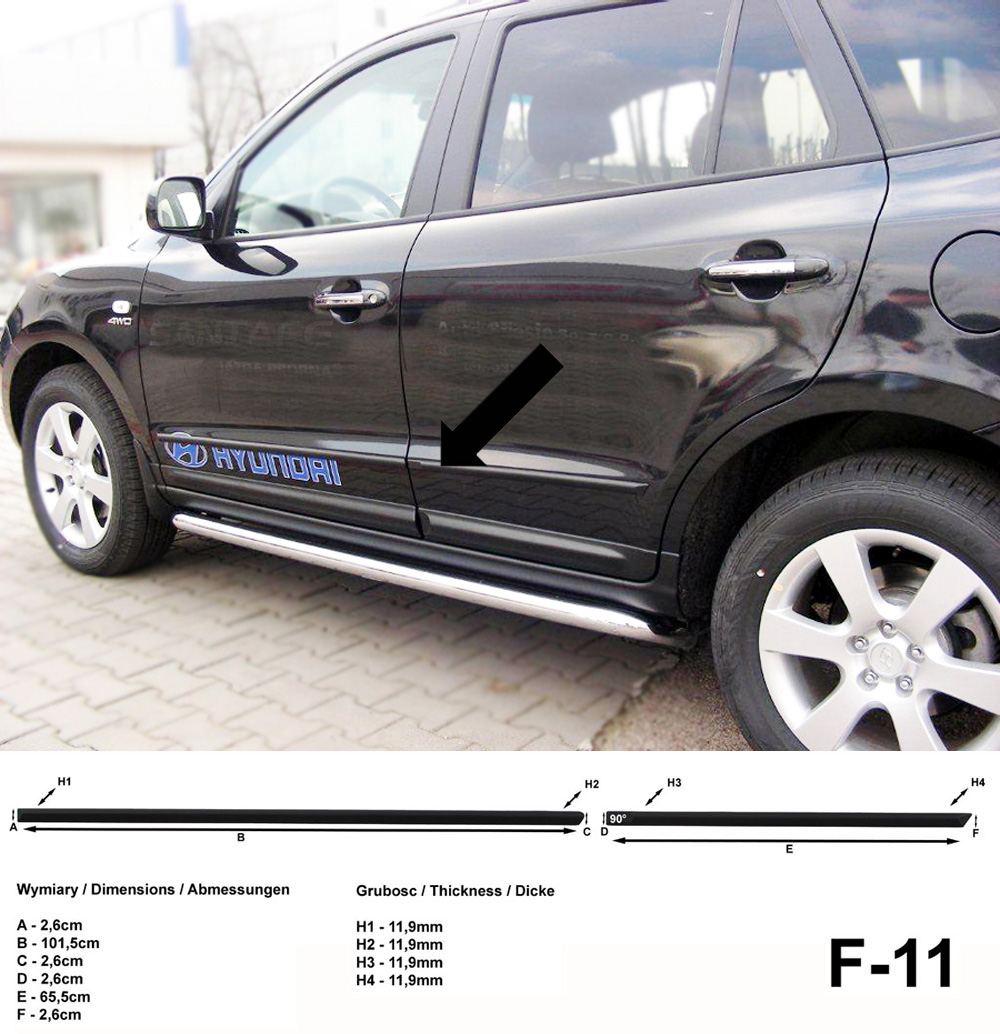 Seitenschutzleisten schwarz für Hyundai Santa Fe II SUV Bauj. 03.2006-2011 F11