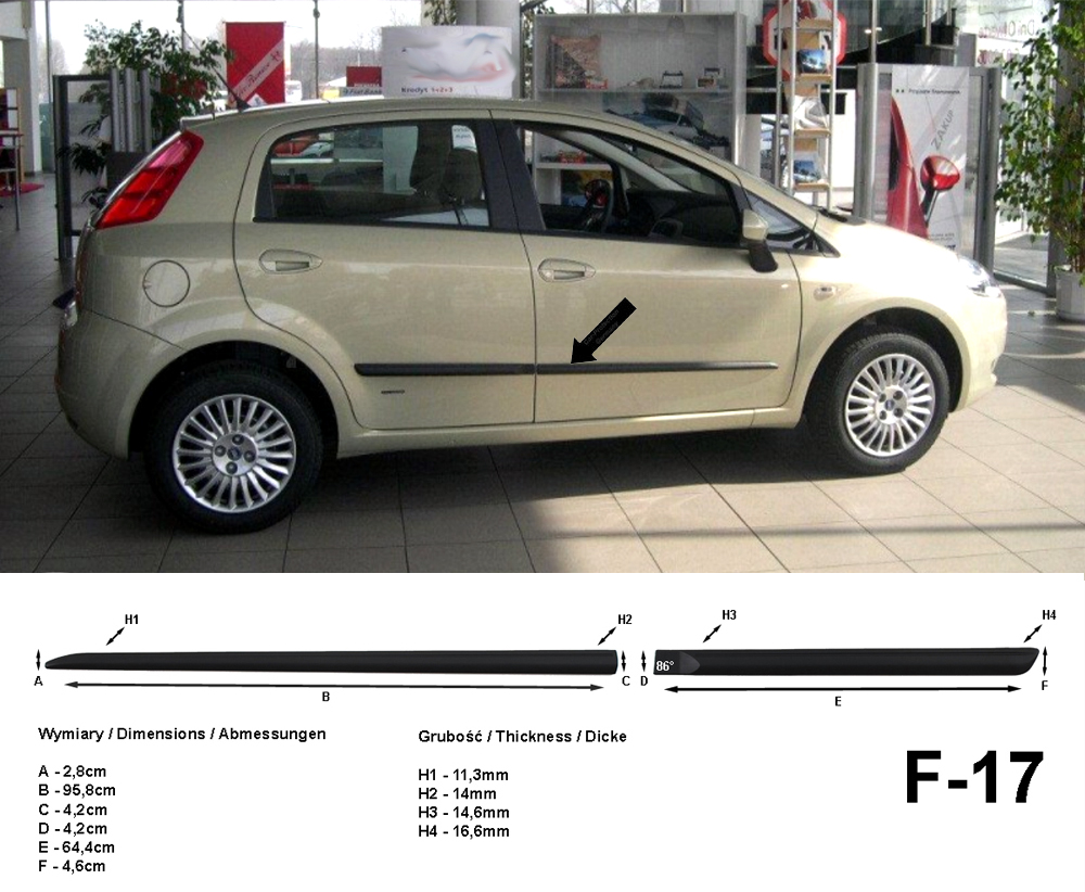 Seitenschutzleisten schwarz für Fiat Grande Punto III 199 5-Tür 06.06-12.12 F17