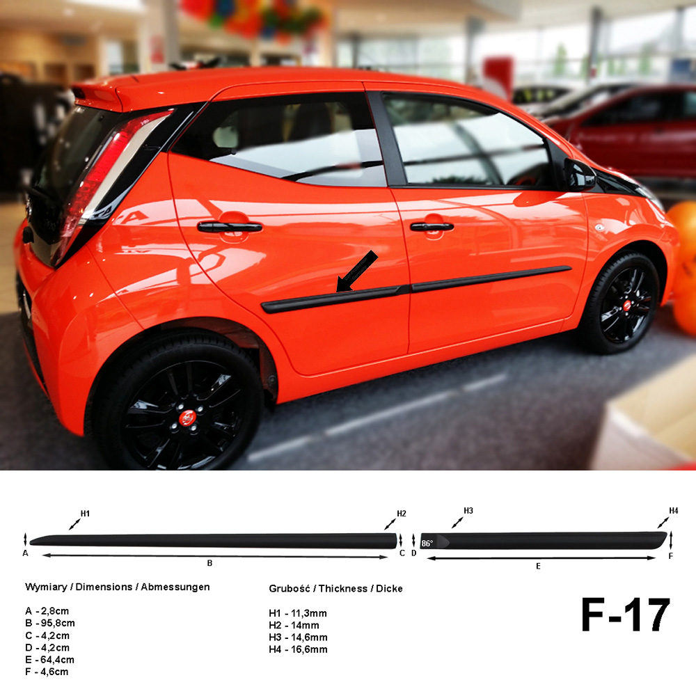 Seitenschutzleisten schwarz für Toyota Aygo II Schrägheck 5-Türer ab 3.2014- F17