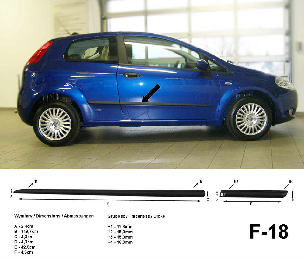 Seitenschutzleisten schwarz für Fiat Grande Punto III 199 3-Tür 06.06-12.12 F18