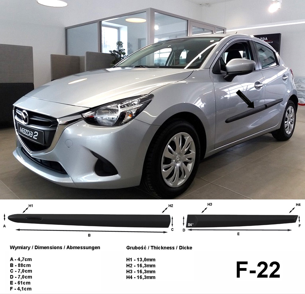 Seitenschutzleisten schwarz für Mazda 2 III Schrägheck Typ DJ ab 11.2014- F22