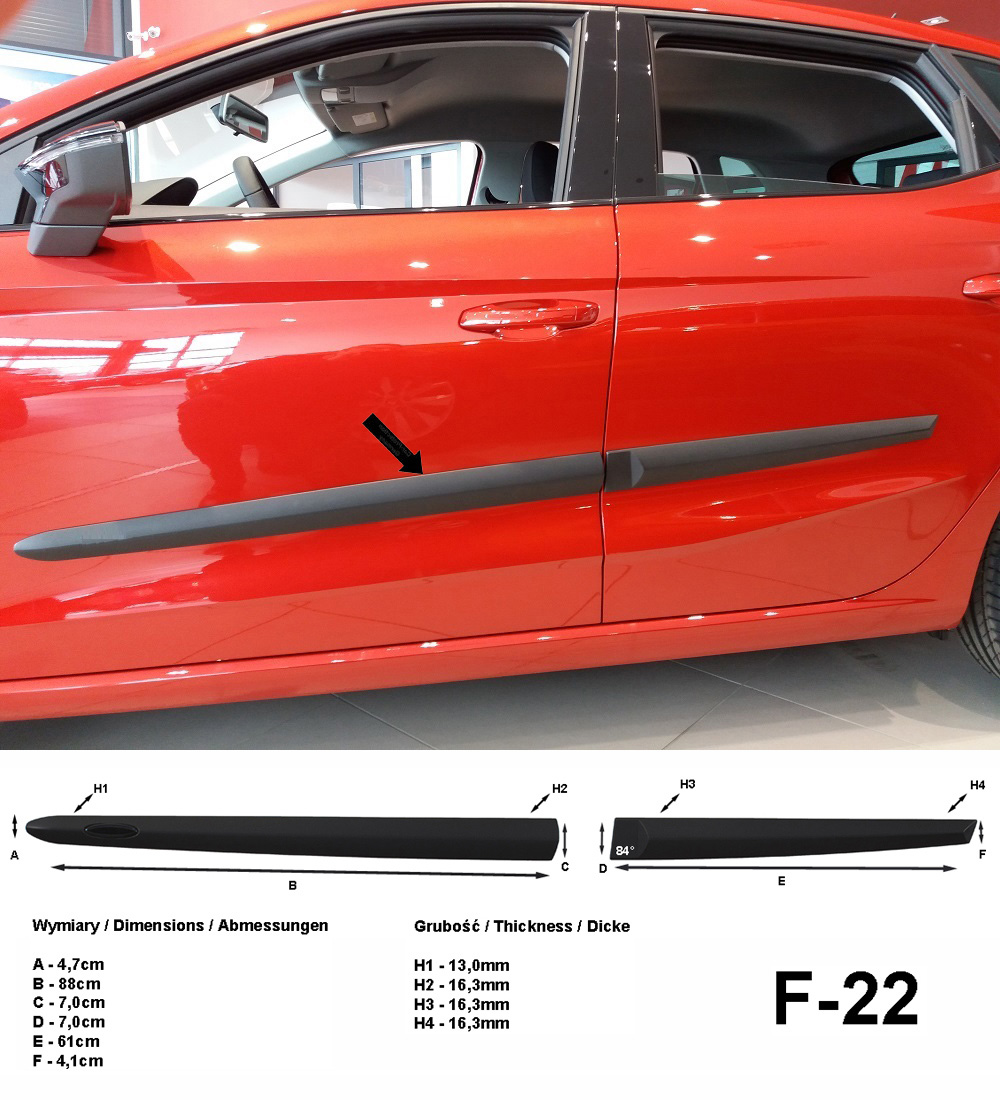 Seitenschutzleisten schwarz für Seat Ibiza V Schrägheck 5-Türer KJ1 01.2017- F22