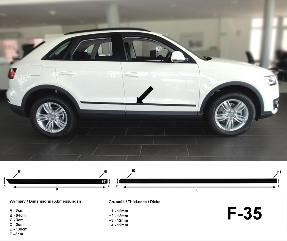 Seitenschutzleisten schwarz für Audi Q3 SUV Baujahre 06.2011-10.2018 F35