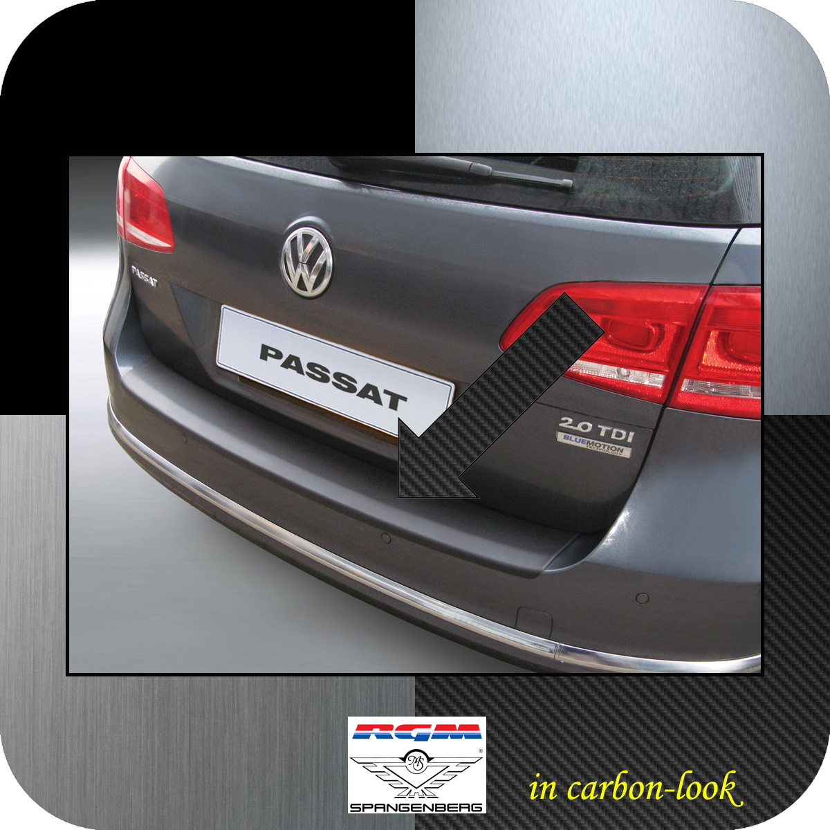 Für VW Passat B7 Variant Ladekantenschutz Carbon Look mit Abkantung Schutz