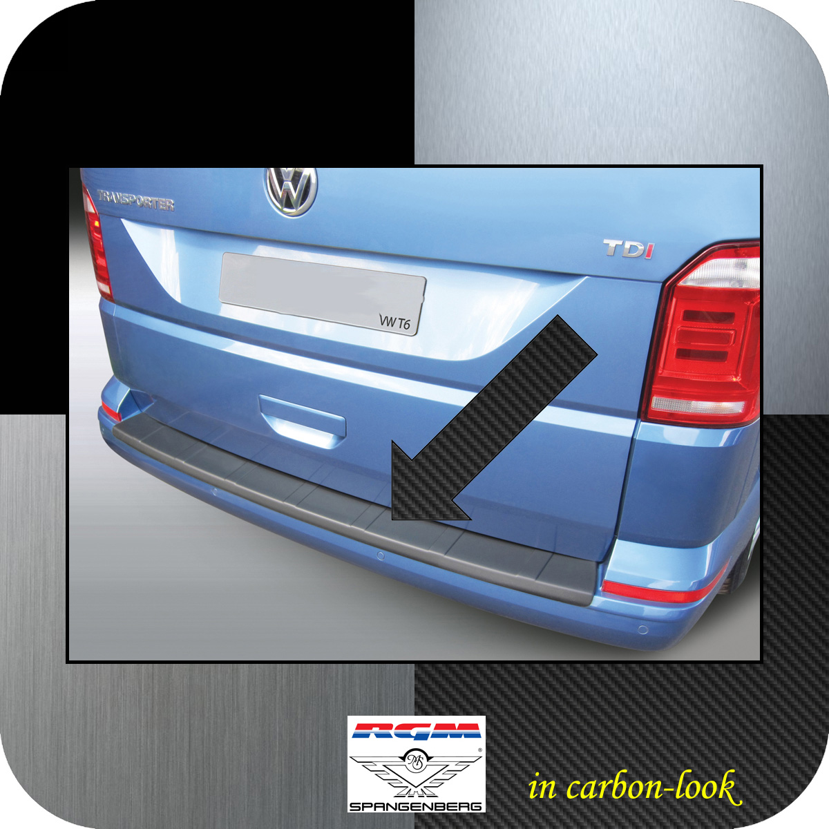 Ladekantenschutz Carbon-Look VW T6 und T6.1 mit Heckklappe 2015- gerippt 3509851